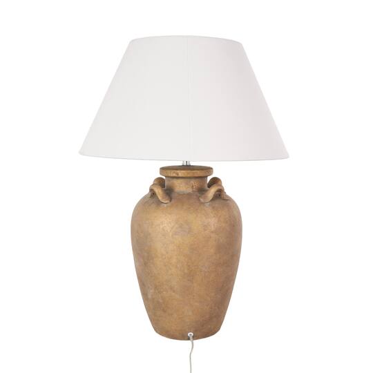 28" Brown Ceramic Distressed Antique Style Pot Table Lamp with Cream Linen Shade Vase